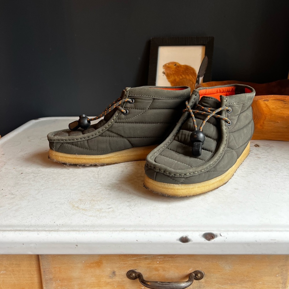 Olive Quilted Clarks Wallabee